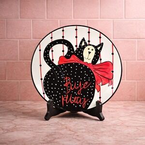 Vintage Boyd's Home Purrfectly Posh Black Cat Plate Polka Dot Decor